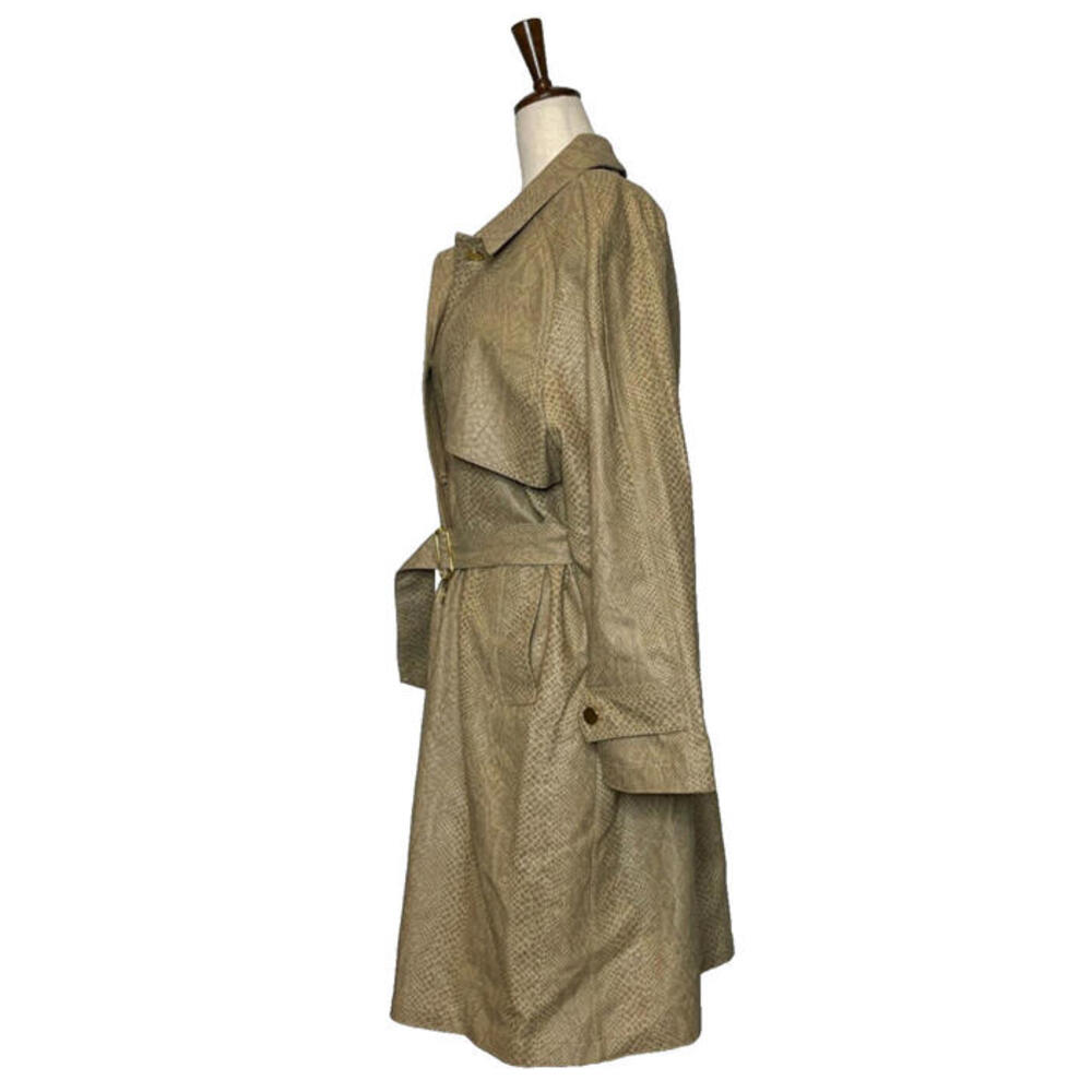 Vtg Pap Milano Italy Snake Print Faux Leather Belted Trench Coat Womens M Tan - Picture 4 of 9